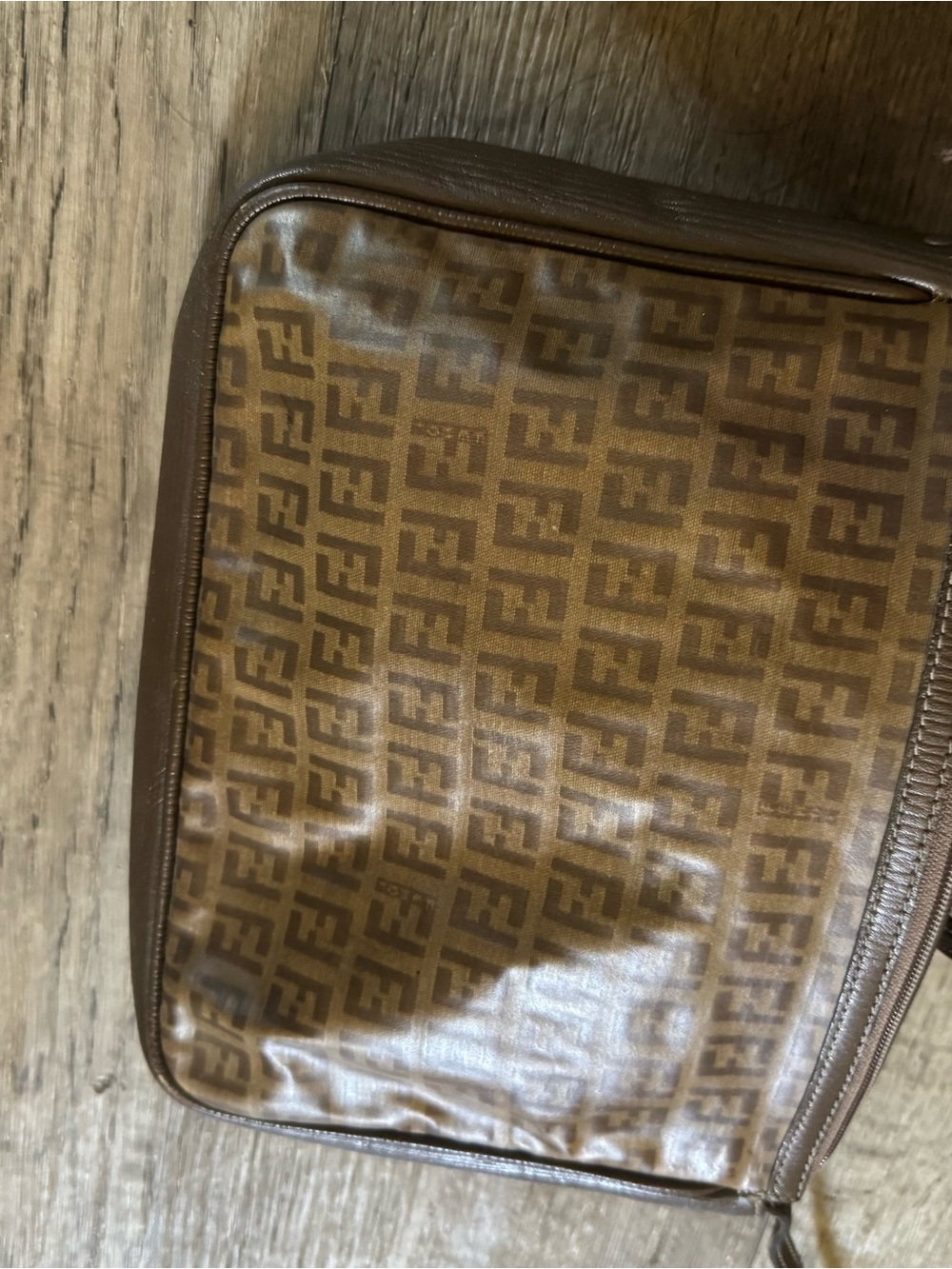 Vintage FENDI Zucchino FF Monogram Leather Vinyl Shoulder Crossbody Bag Italy - Picture 9 of 11